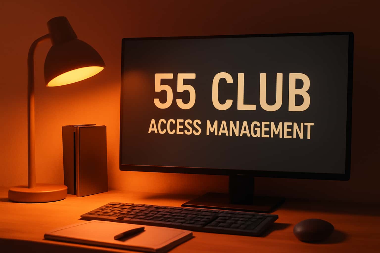 An informative visual representing the concept of access management for 55 Club, highlighting security features.