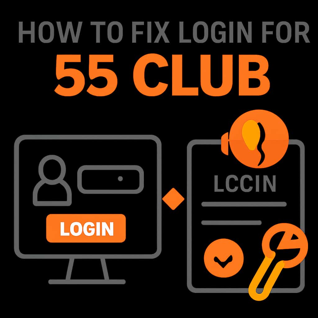 An educational diagram outlining login recovery steps for 55 Club.