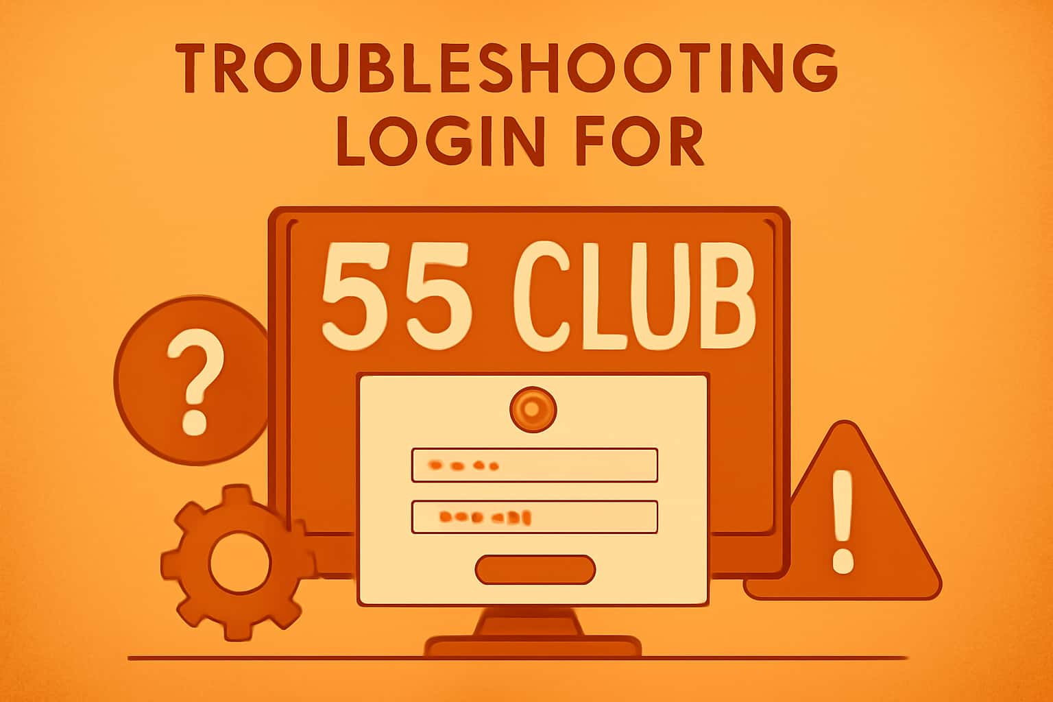 Neutral informational scene illustrating login troubleshooting for 55 Club